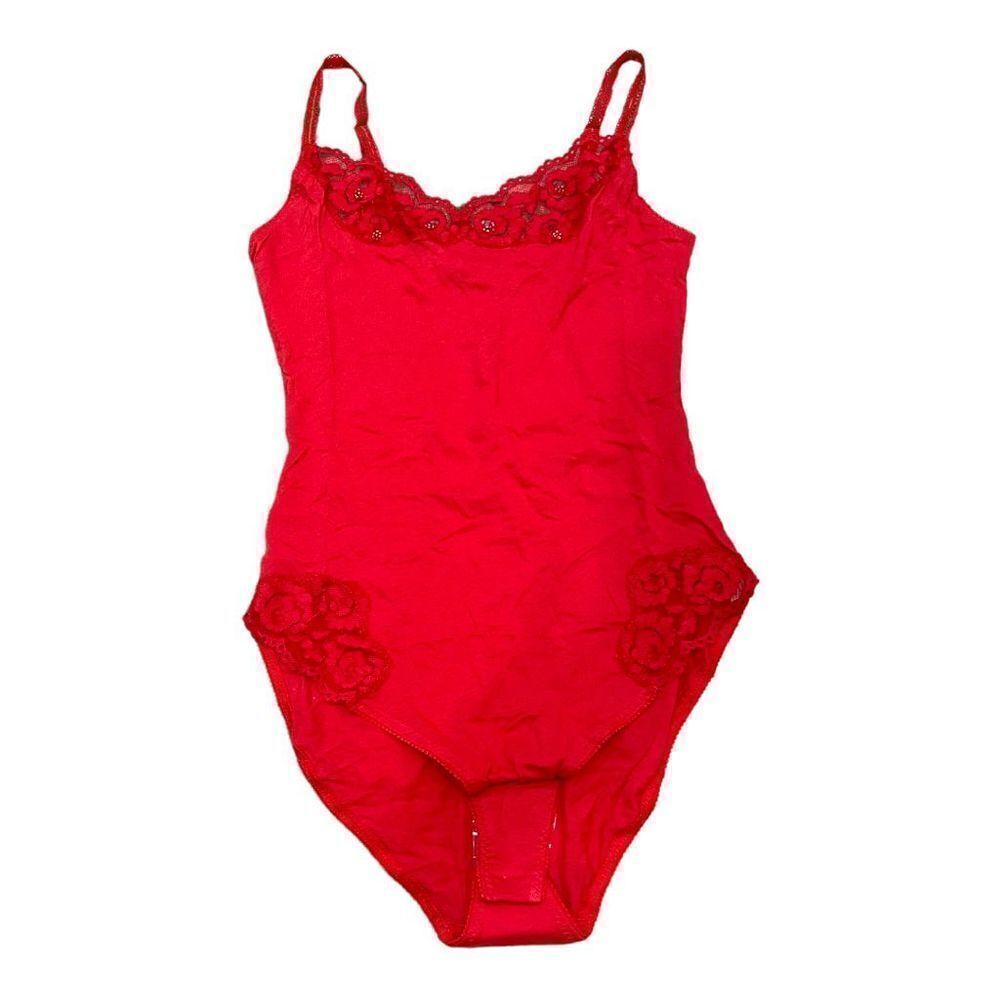 INTIMATELY FREE PEOPLE Women’s Bodysuit Lace Beads Lady Bird  NWT Red Size Small